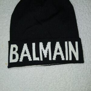 Balmain Black Beanie with White Logo Knit Cuff